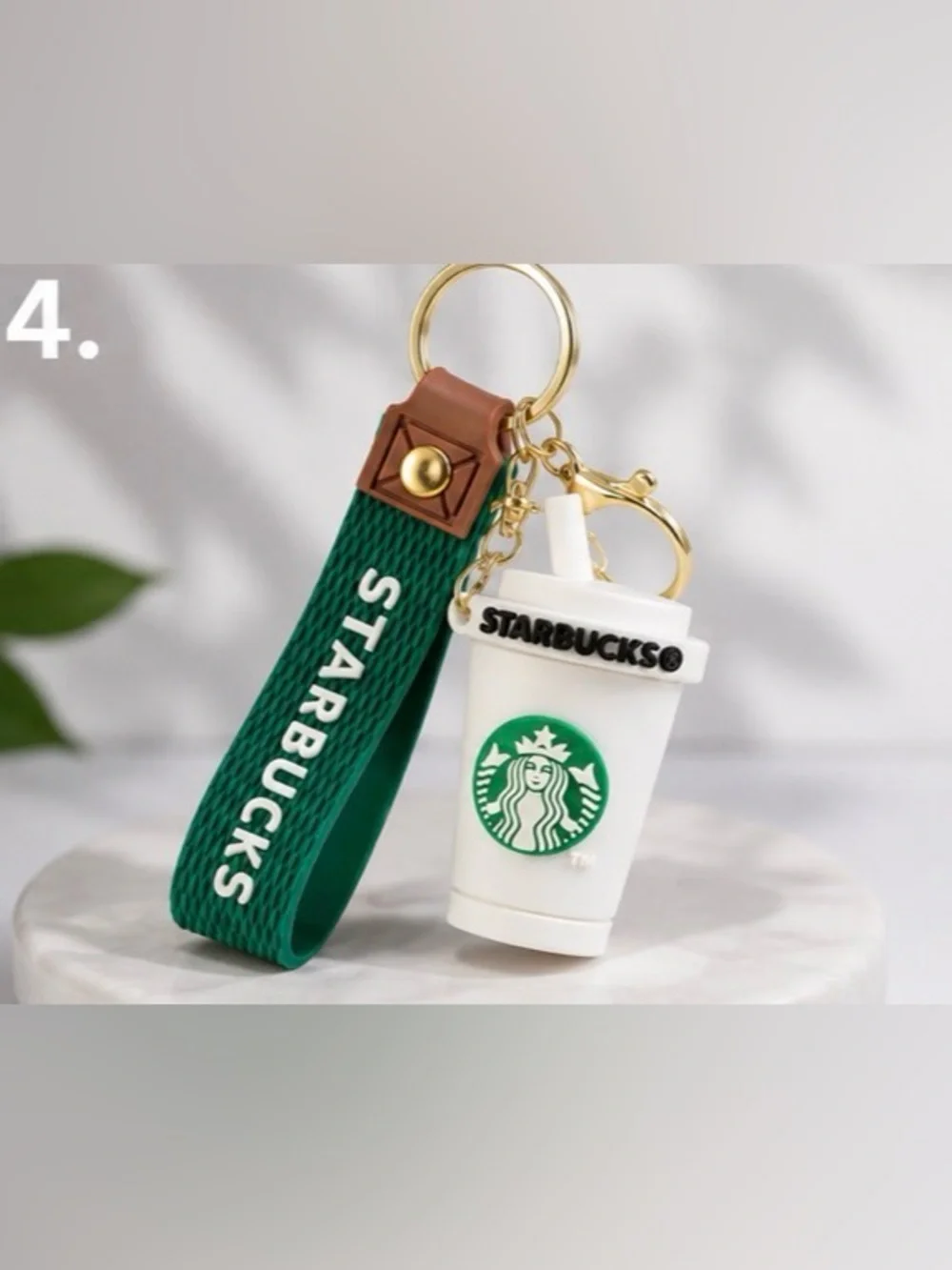 Mini Cup Keychain with Green Woven Strap
